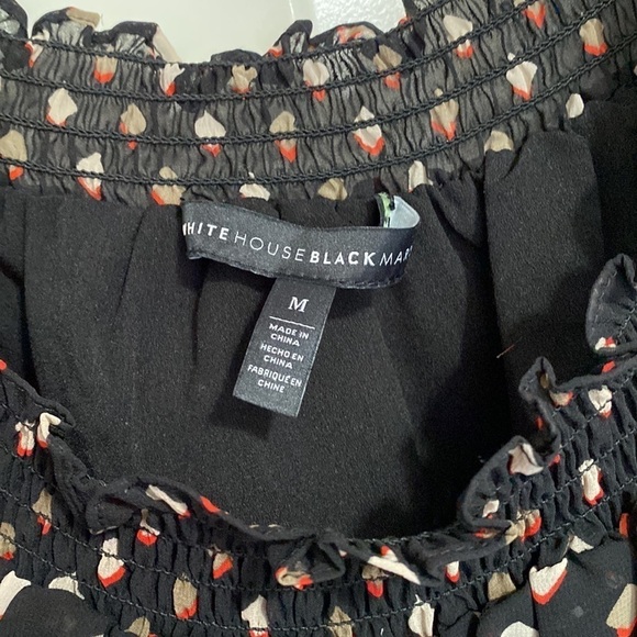 White House Black Market Off The Shoulder Printed Dress Chiffon Black Tan Sz M - Picture 10 of 12